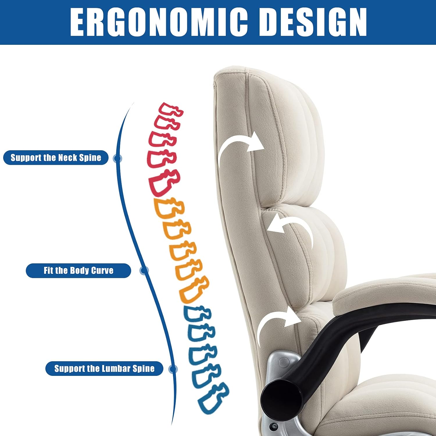 Velvet Desk Chair with Flip-up Arms, Ergonomic High Back Executive Office Chair, Comfortable Upholstered Fabric Home Vanity Chair, Beige