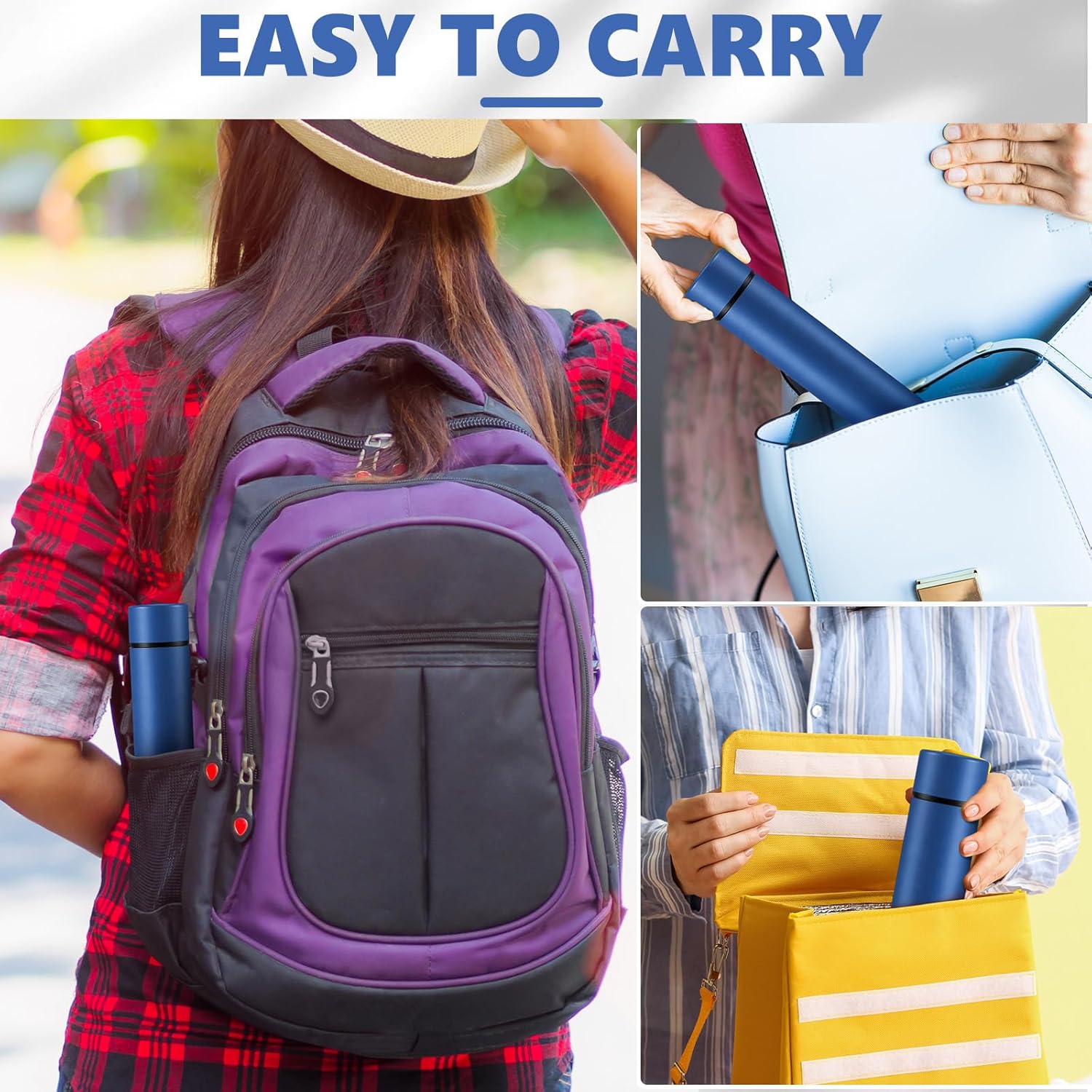 Vesici Slim Water Bottle 8.8 oz Small Stainless Steel Purse Insulated Water Bottles Camping Travel Backpack Pocket Flask for Car Cold Coffee Tea (Dark Blue,1 Pack) - Image 5