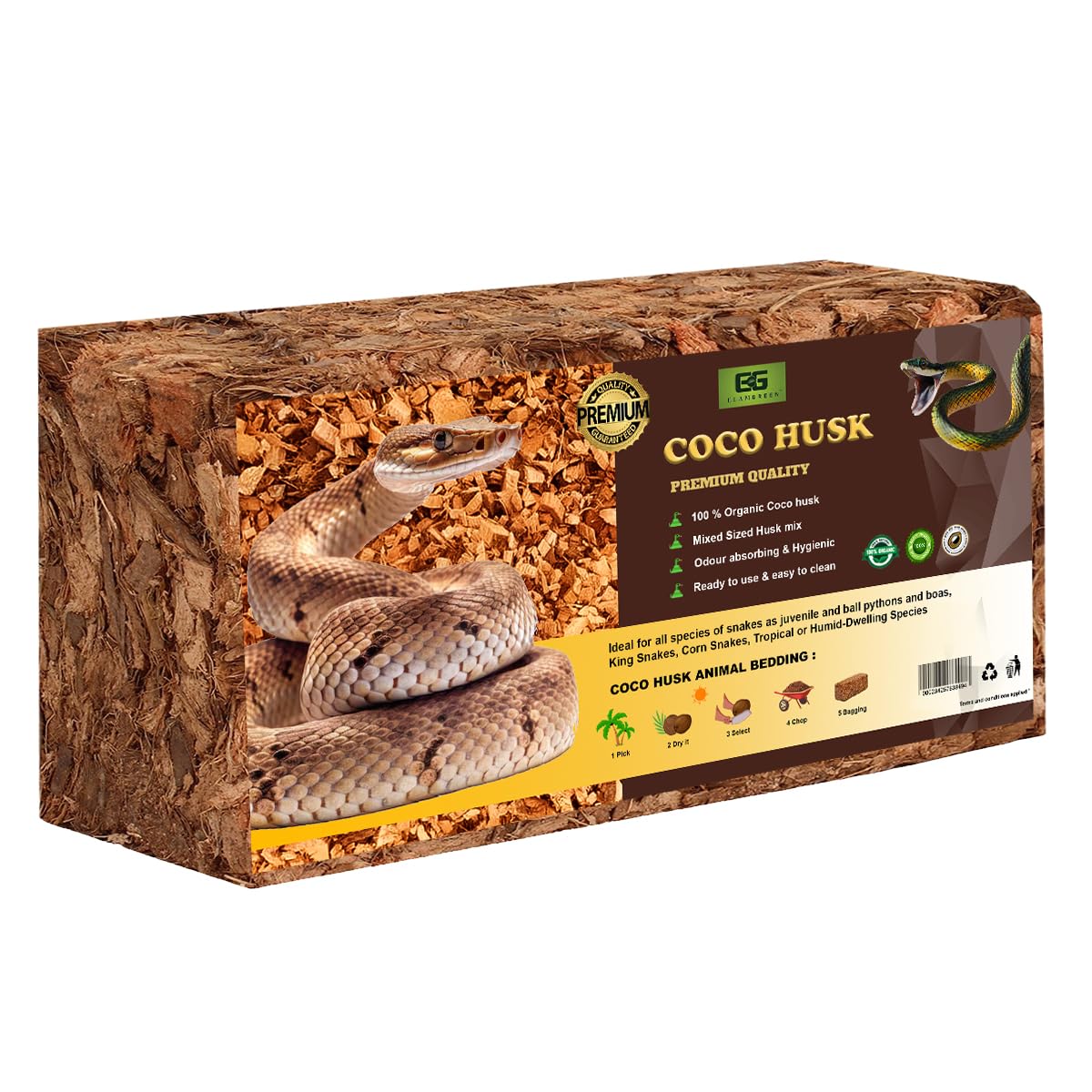Elamgreen Coco Husk Block for Animal Bedding pet Products Dogs, Cats Reptiles Snakes Chicken Bird (650g)