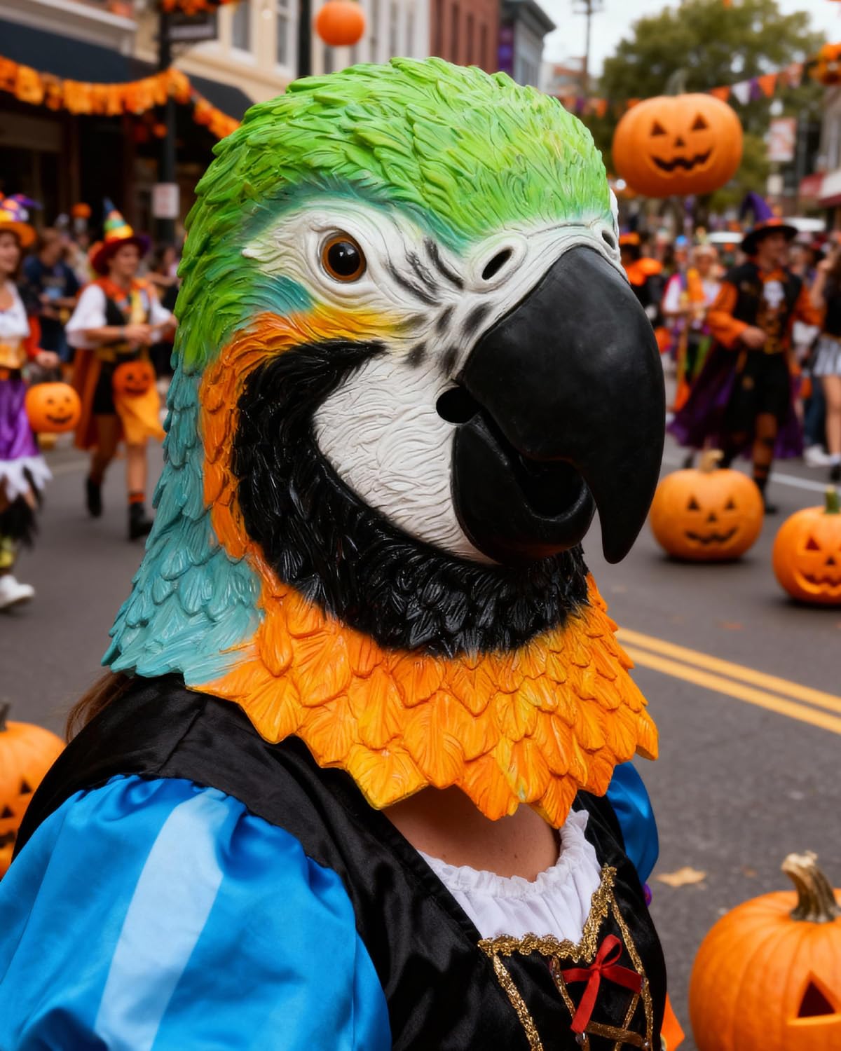 Maschera per pappagallo e costume per animali in lattice, traspirante, per carnevale, Halloween, design a piume 3D, per maschere e mercatini di Natale, per adulti (taglia unica)