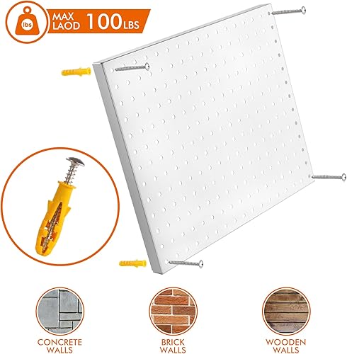 Miniatura 3 de G.CORE Organizador de tablero de clavijas de metal resistente, juego de paneles de tablero de clavijas de acero para almacenamiento de pared,