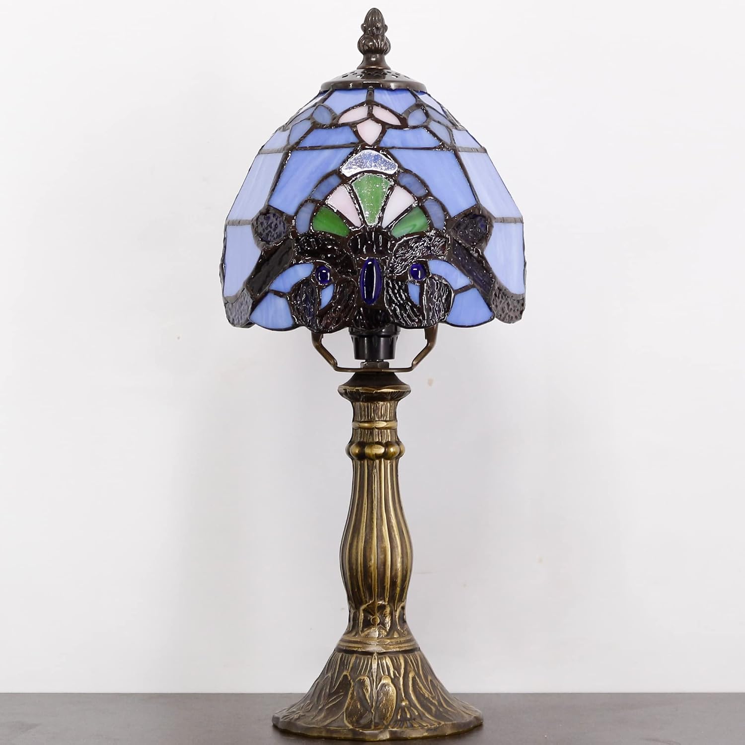 Small Tiffany Lamp Mini Accent Table Lamp Blue Purple Baroque Style Stained Glass Desk Memory Lamp Sympathy 6X14.6 Inch