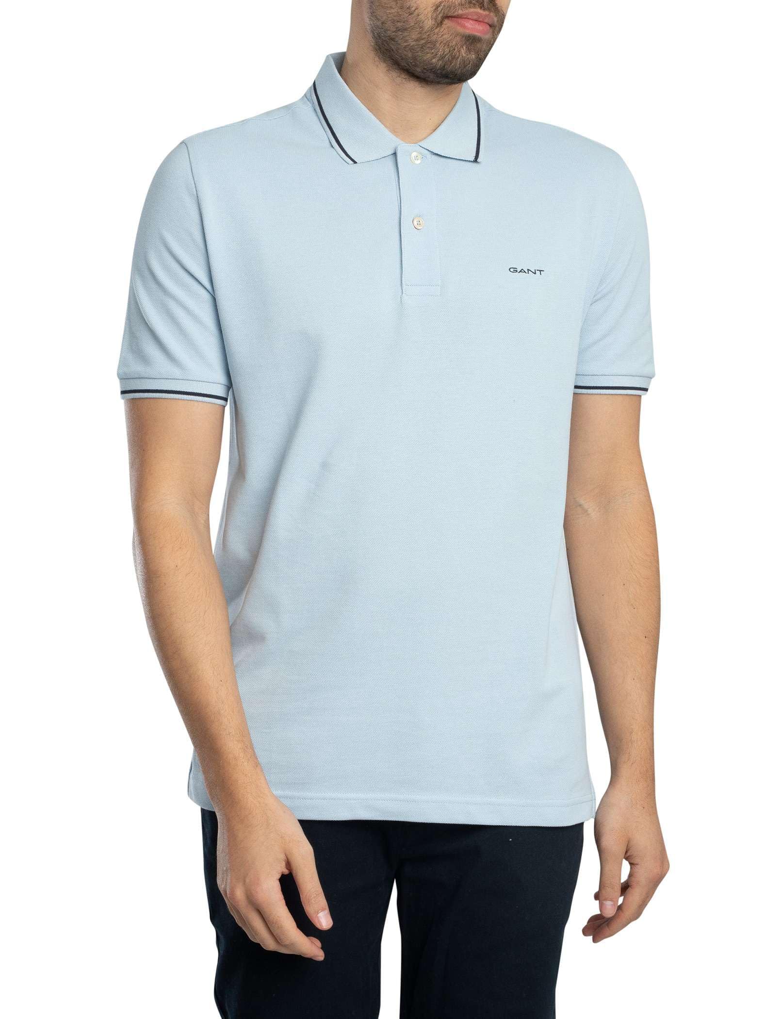 Gant Tipped Pique Polo Shirt - Fresh Blue 457 - Size 2XL