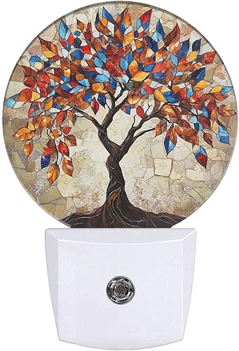 EKOBLA Árbol de estaciones de colores LED luz nocturna árbol con hojas coloridas lámpara de noche del atardecer al amanecer, sensor automático para