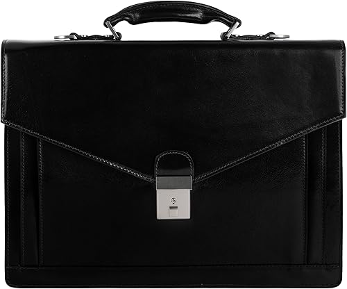 Time Resistance Leather Briefcase for Men - Business Laptop Bag - Italian Handmade Leather Bag - Attache - Gift Box Included