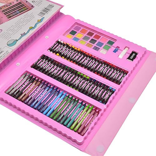 Miniatura 4 de Sunnyglade Juego de arte de caballete triple de doble cara de 185 piezas, caja de arte de dibujo con pasteles al óleo, crayones, lápices de colores,