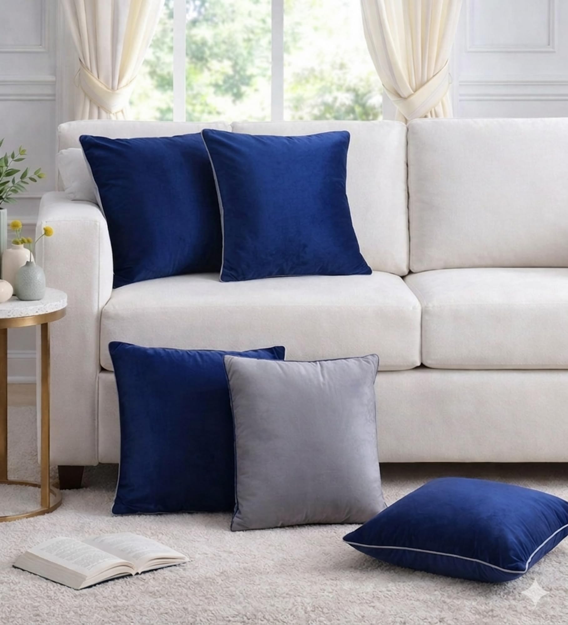 Pepperfry Cushion Covers | 16x16 Inch | Set of 5 | Velvet Both Sided Plain | Soft 100% Cotton | Self-Dobby | Decorative Pillow for Home Sofa Bedroom Living Room-image-20
