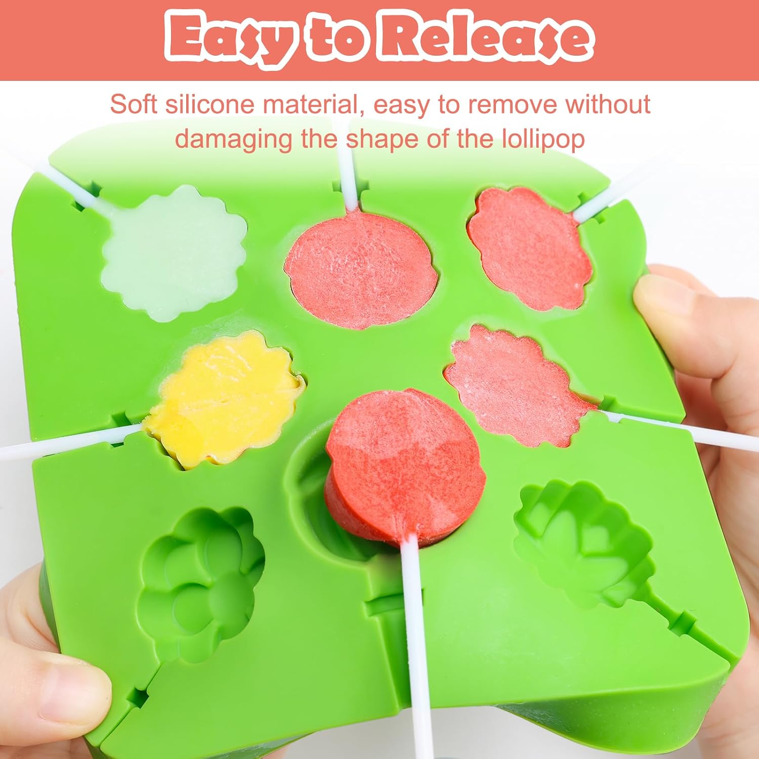4Pcs Silicone Lollipop Molds Shape Kit with Sticks for Hard Candy (Green)