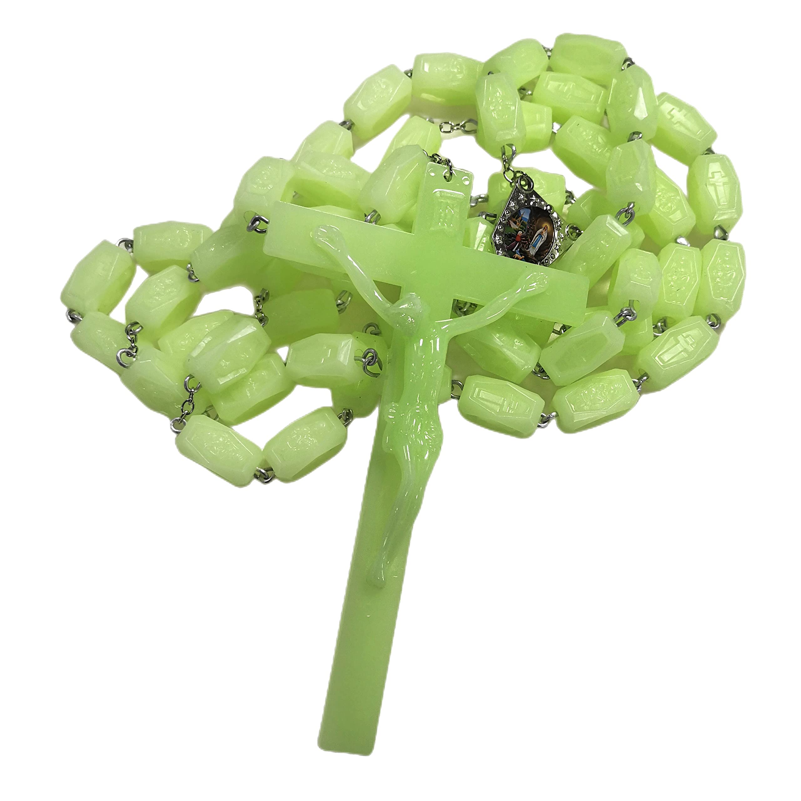 Glow In The Dark Wall Rosary, Big Plastic Beads, Communion Souvenirs Pray Rosaries with Jesus Crucifix