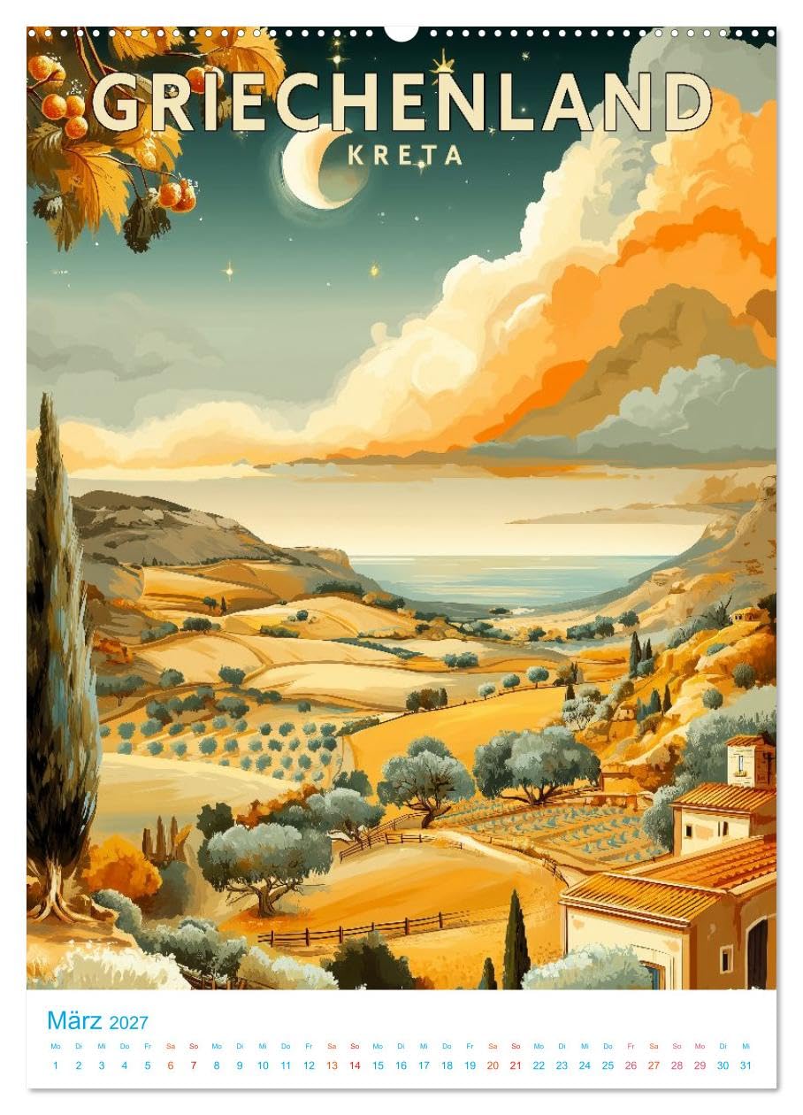 Griechenland - Old School Poster Style (hochwertiger Premium Wandkalender 2027 DIN A2 hoch), Kunstdruck in Hochglanz: Eine Sammlung von Poster über Griechenland in Old School Style (CALVENDO Orte)