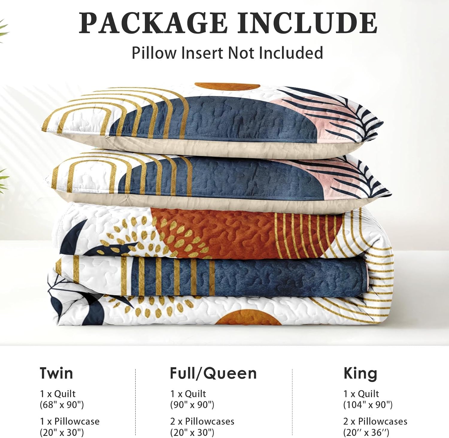 Quilt Set King Size, Gold Yellow Mid Century 3 Pcs Soft Bed Cover Bedding Set for Kids and Adults, Sun Boho Geometric Leaf Lightweight Bedspread Coverlet with Pillow Sham for All Season - Image 6