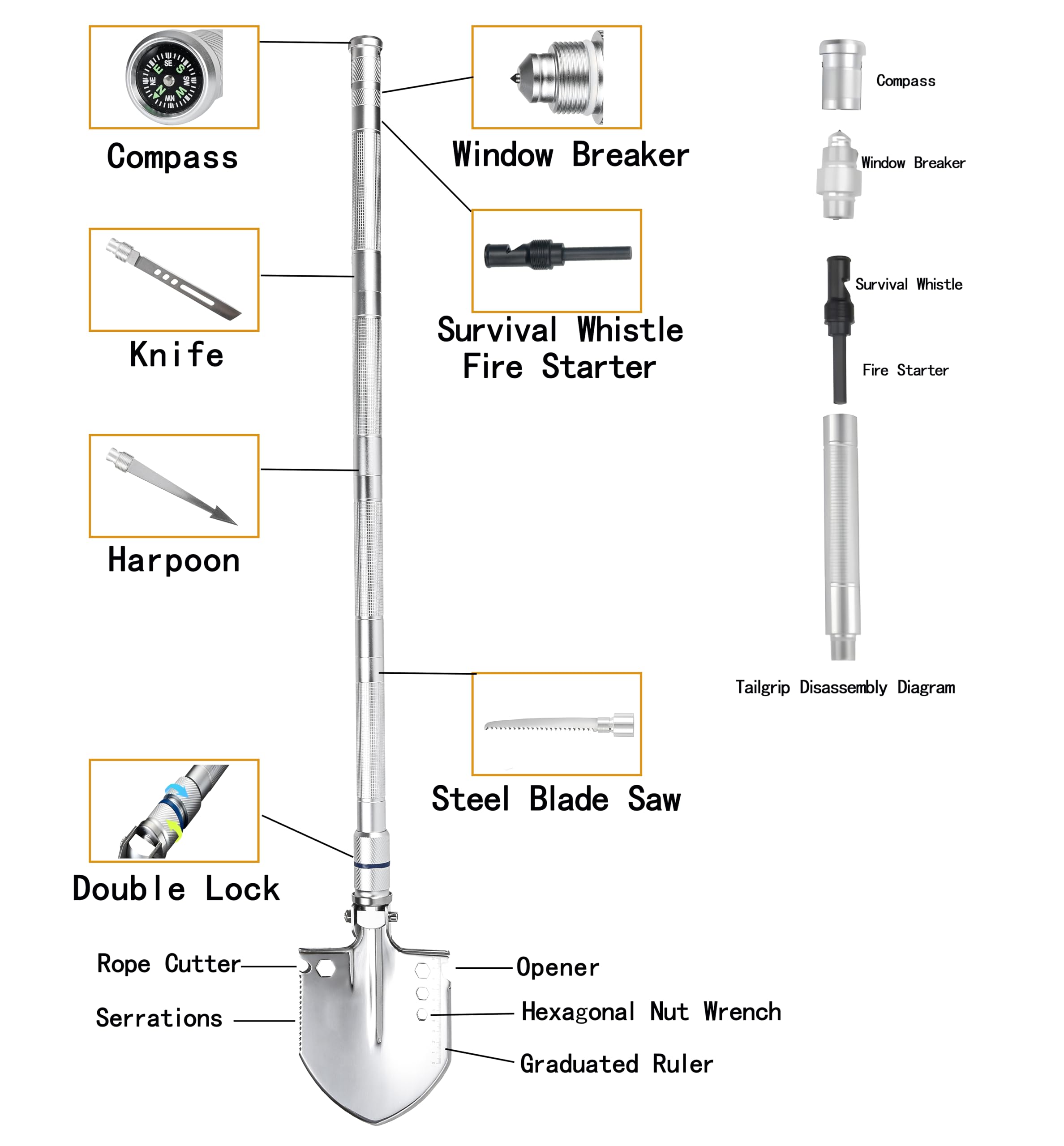 Pala táctica de supervivencia, pala de camping, pala de ingeniero militar, plegable, multiherramienta, gruesa, resistente y duradera para senderismo, mochileros, equipo de emergencia con bolsa de