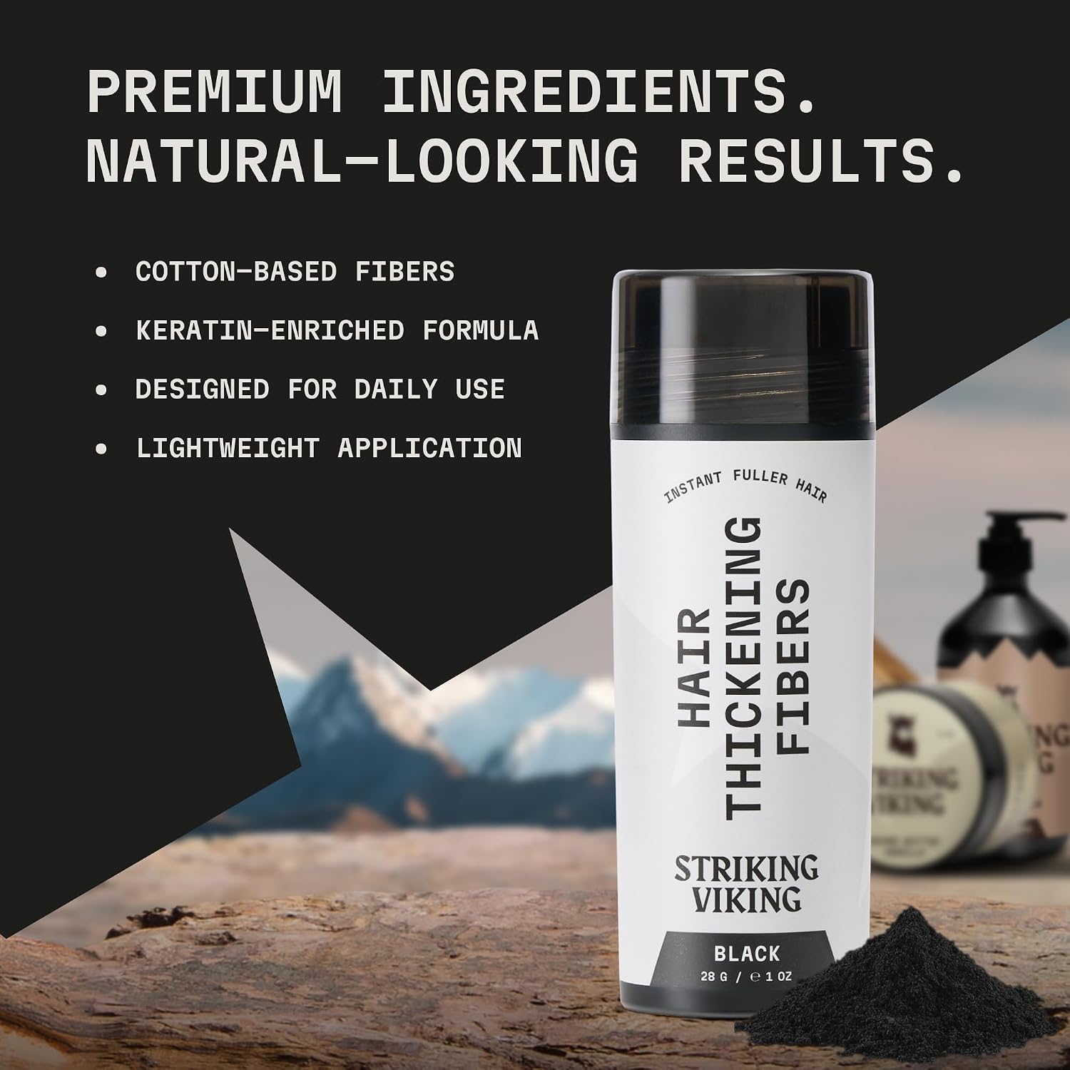 Striking Viking Hair Fibers for Thinning Hair - Black, 28 g