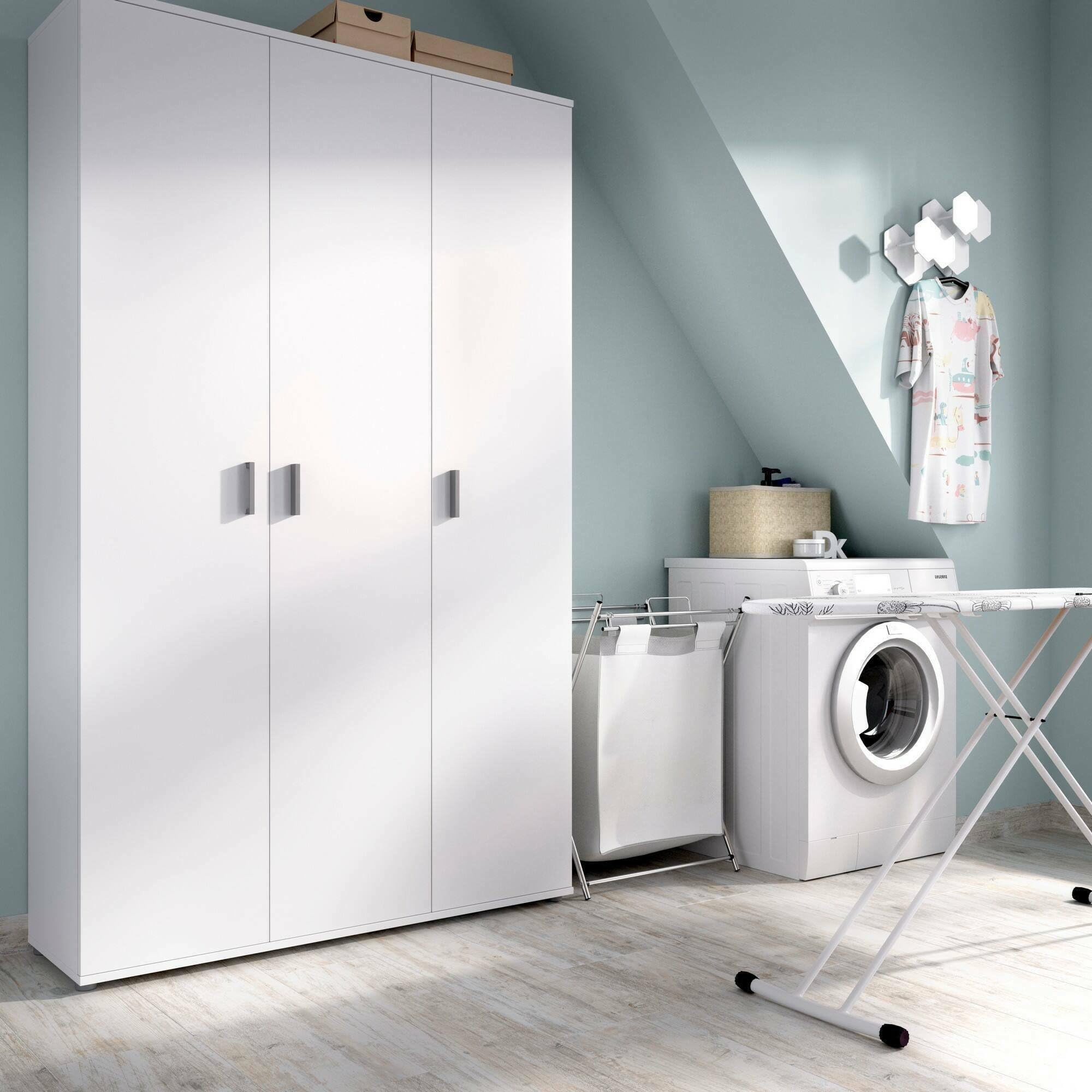 Dmora Armadio Multiuso Grande Sillano 35x190h cm Bianco 4 Ripiani Portascope, Apertura Battente