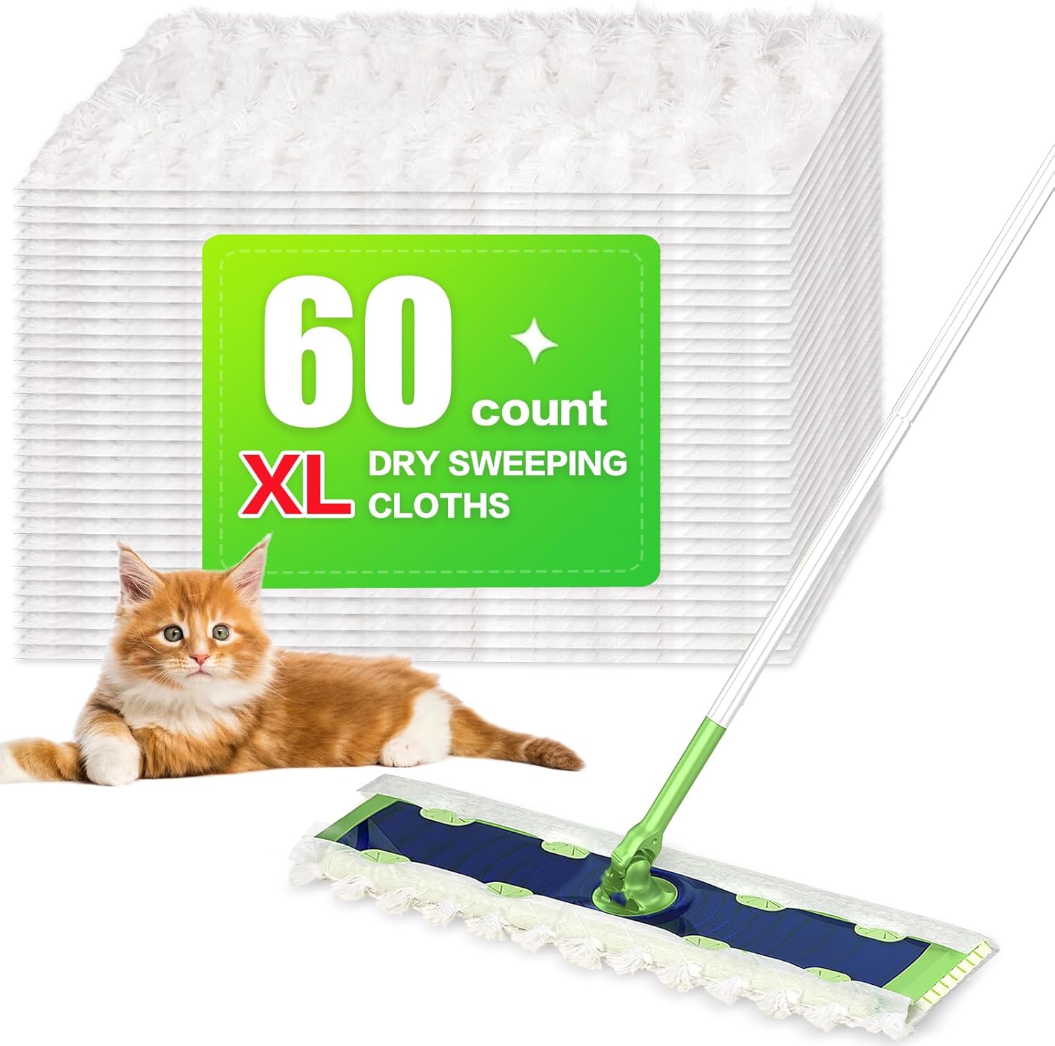 YHOVID XL Heavy Duty Dry Sweeping Cloths Compatible with Sweeper Mop, Microfiber Duster Mop Pads Refills for Cleaning Hardwood Floor Dust and Pet Hair, Disposable (60 Count)