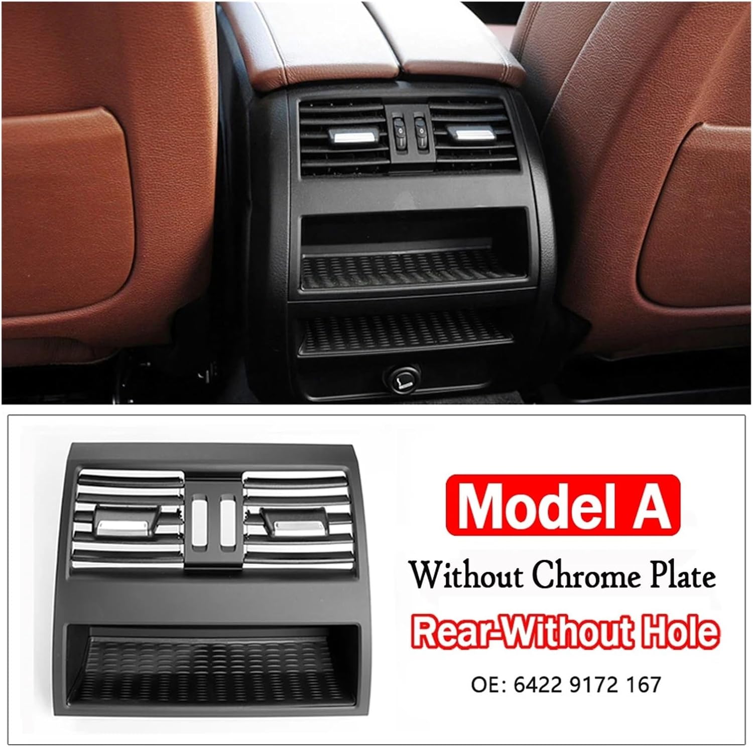 Rear Fresh Air Conditioning Vent Outlet Chrome Plain Black Grille Panel | Compatible With BMW 5 Series F10 F11 F18 520i 523i 525i 528i 535i1(Model A NO Chrome)