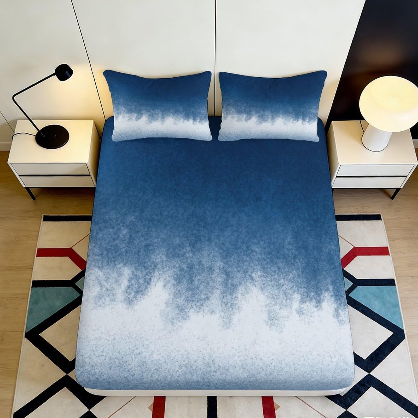 3D Printed Ombre Blue Fitted Sheet Microfiber Soft Breathable Abstract Gradient Mattress Cover for Bedroom Dorm Decor 90x200x25cm