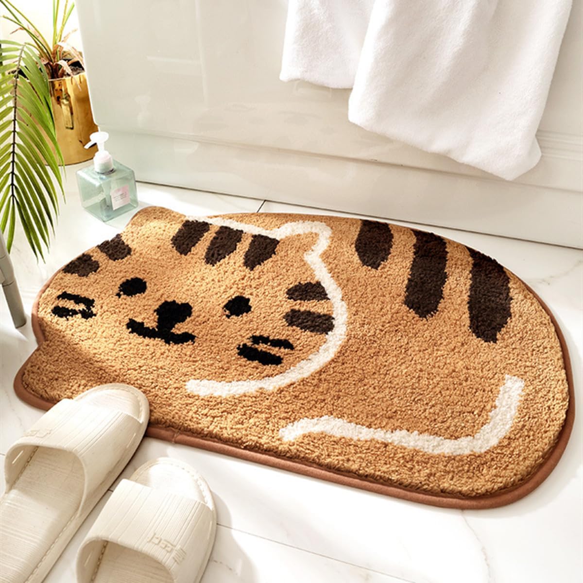 Ankah Shower, Tub, Bath Mat, Bathroom Rug, Non-Slip, Absorbent, Soft Mat for Bathroom, Adorable Design Cat-Picture Bath Mat Door Mat Dry Carpet, 18" x 26", Khaki