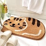 Ankah Douche, Tub, Mat de bain, Rouille de salle de bains, Non-dérapant, Absorbant, Design adorable Porte de photo de chat doux tapis sec, 45 x 65cm, Béige