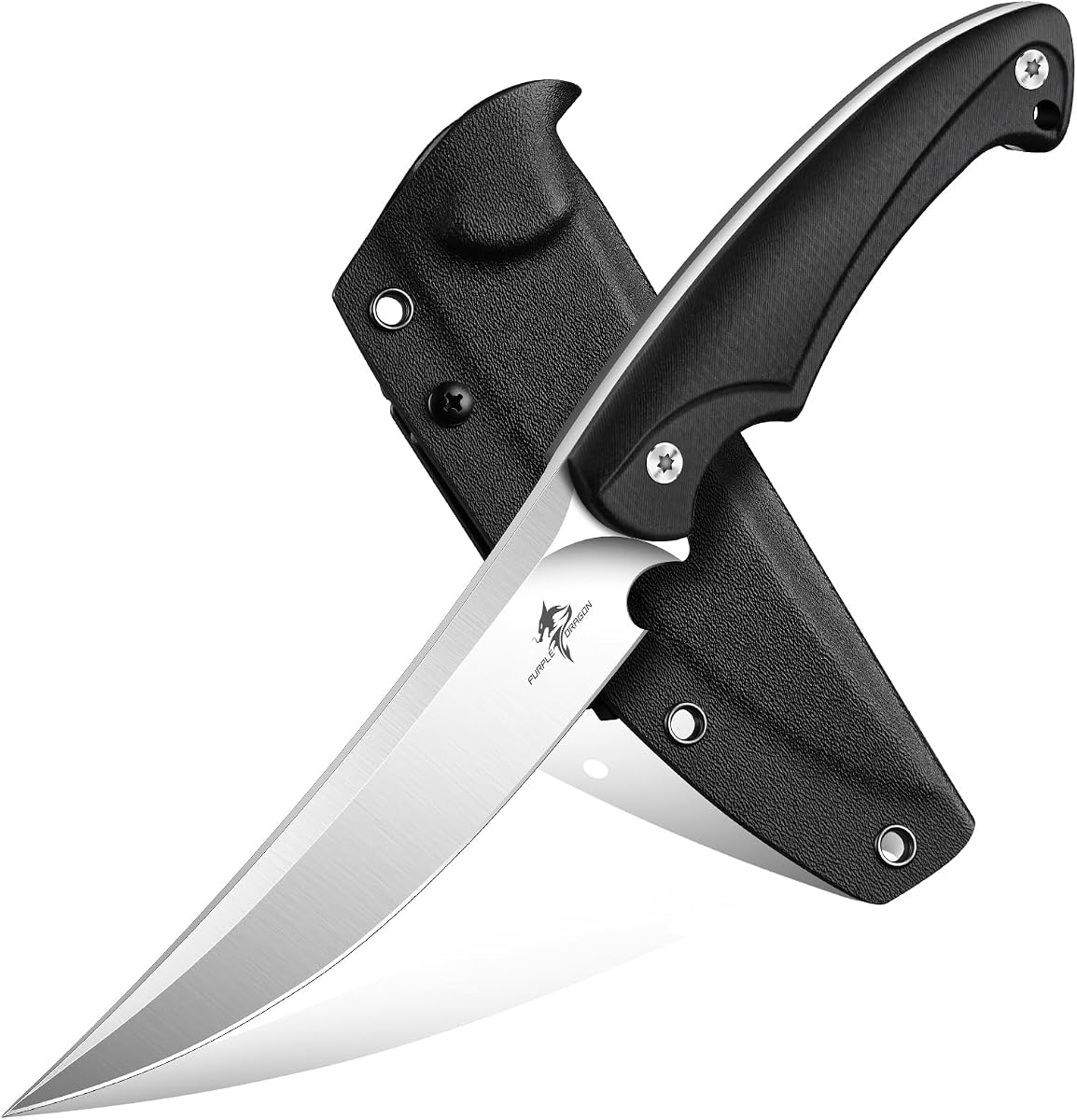 Cuchillo de caza Purple Dragon con funda - Cuchillo de hoja fija D2 - Marrón | Hoja de acero D2, mango ergonómico G10, cuchillos de supervivencia de espiga completa para Bushcraft, senderismo, idea de regalo para papá y hombres