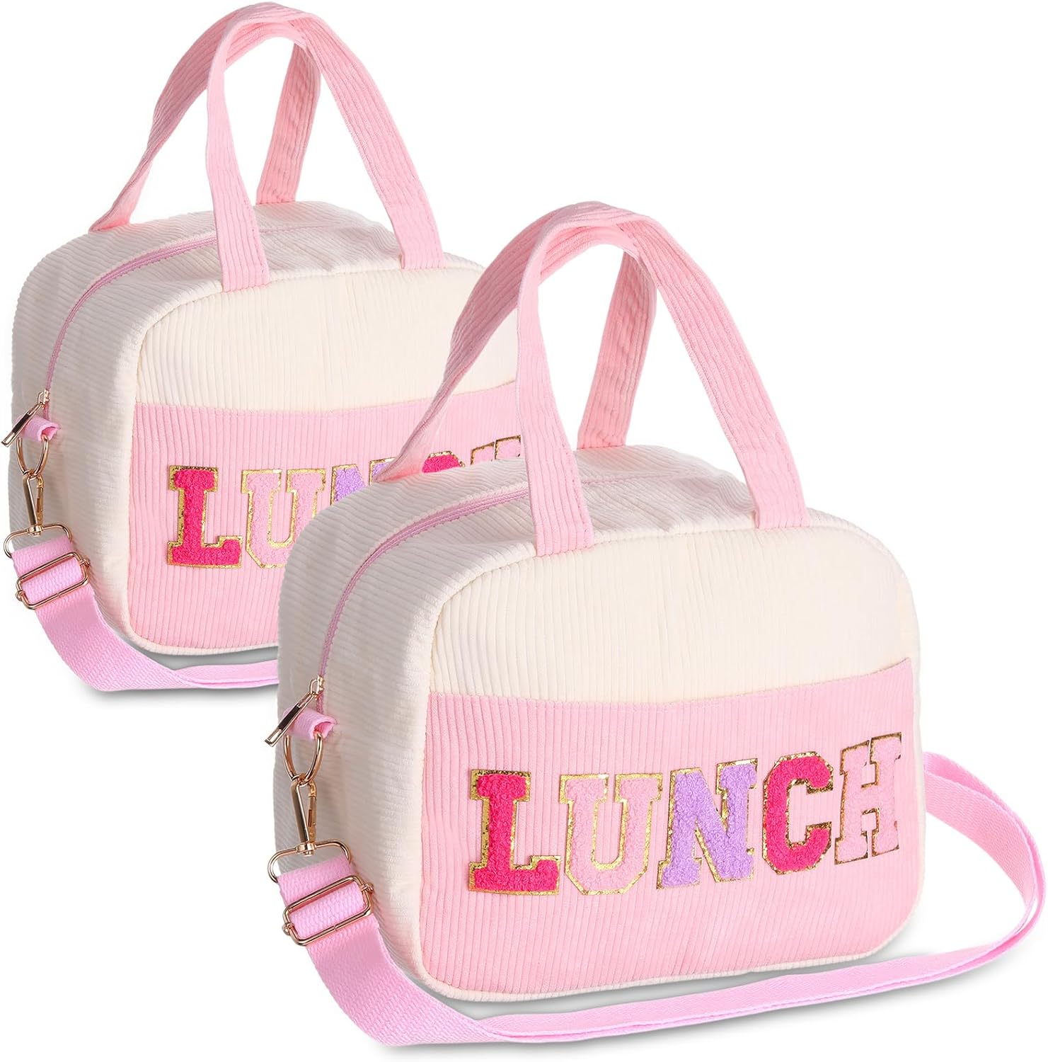 Hillban 2 Pcs Lunch Bag for Women Children Personalized Insulated Lunch Box for Adults with Adjustable Shoulder Strap Reusable Freezable Lunchbox Cooler Tote for Office Work Picnic Beach(Beige)