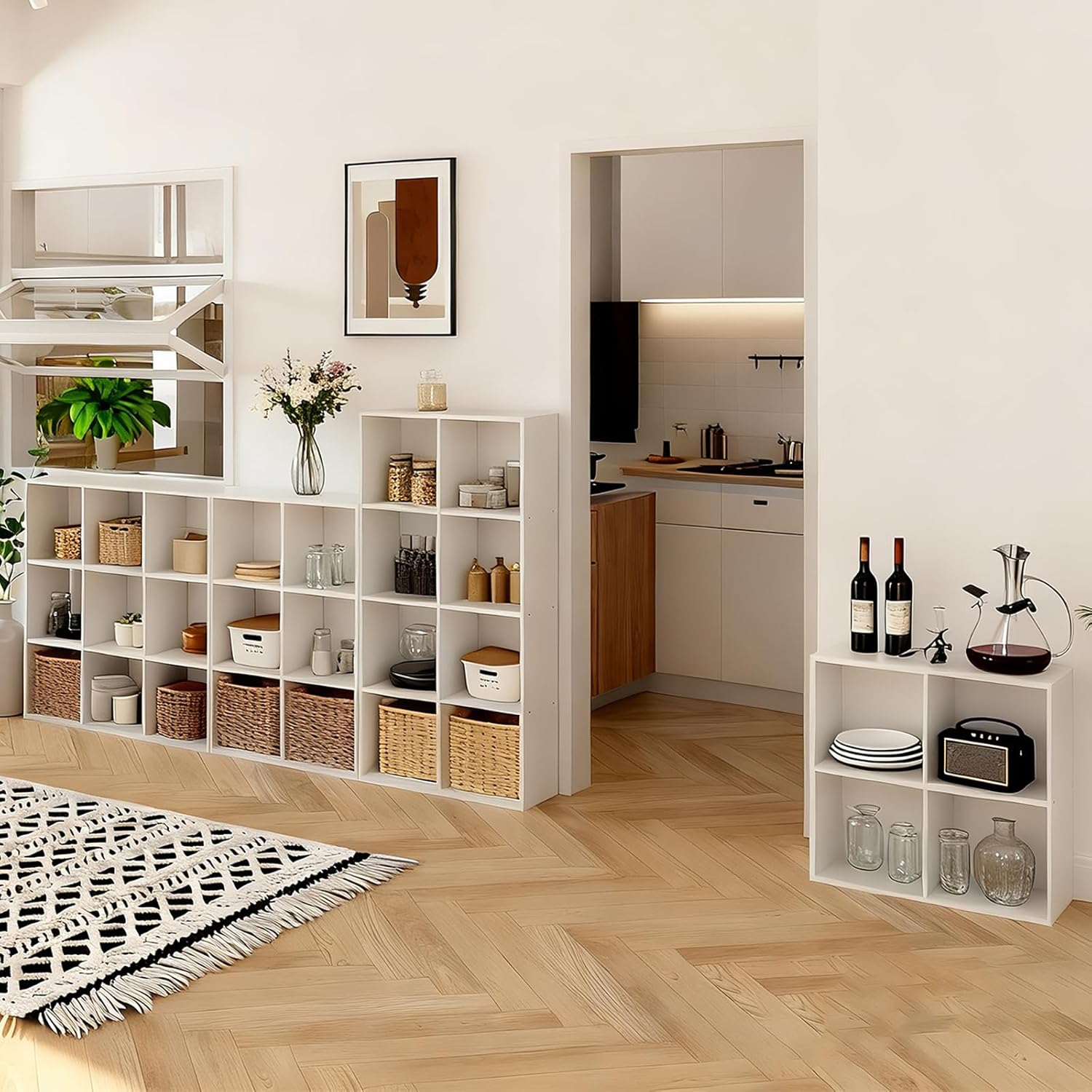 6 Cube Storage Organizer,3 Shelf Open Storage Display Bookshelf,Wood Bookcase with Open Back, for Living Room, Bedroom, Home, (White, 6 Cube)