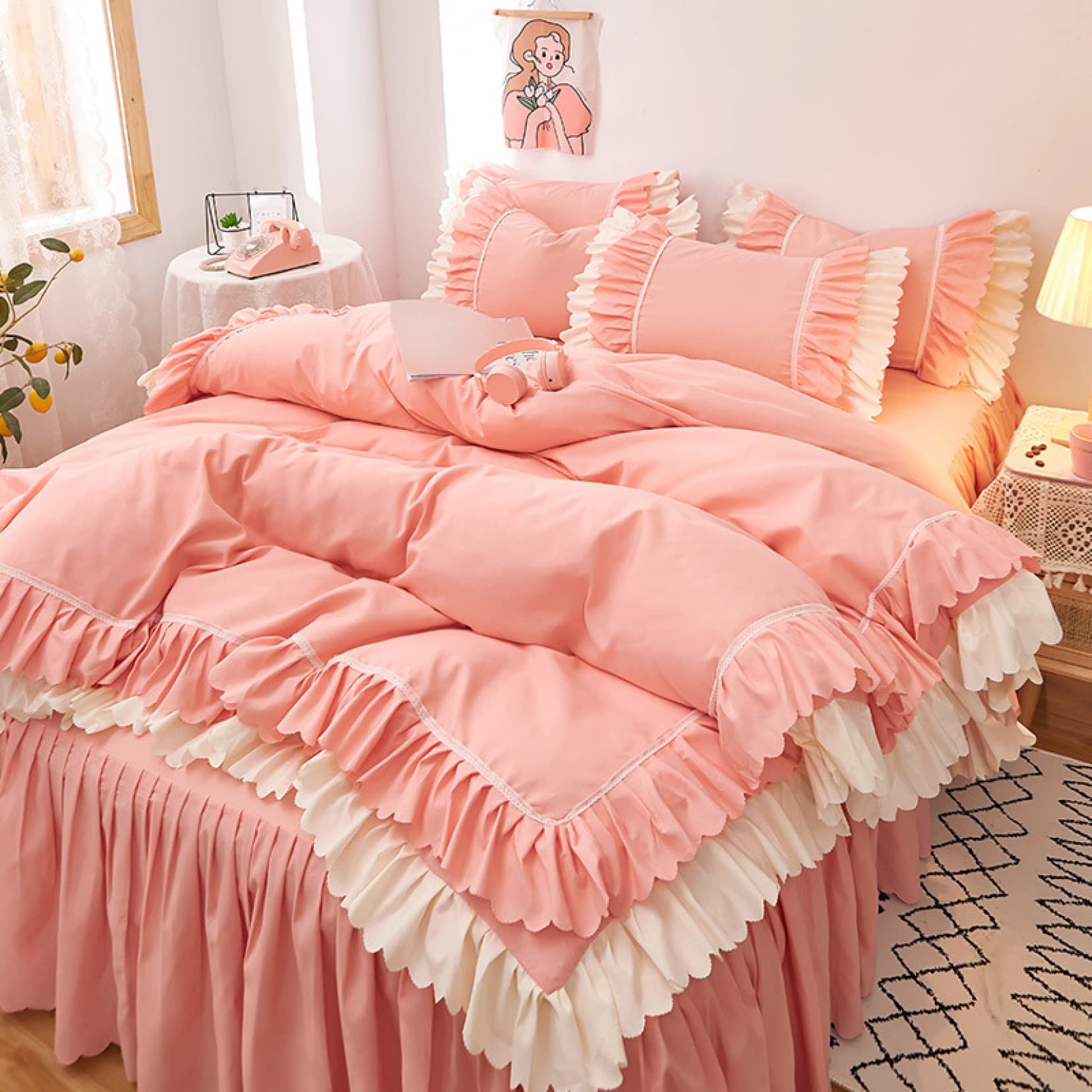 Amazon｜お姫様系 掛け布団カバー 4点セット セミダブル ウォッシュ