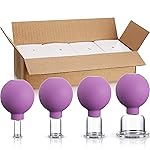 BBTO 4 Pieces Glass Cupping Set Glass Silicone Cupping Cups Massage Vacuum Suction Cupping Cups for Body Face Leg Arm Back Shoulder Muscle and Joint Pain (Purple)