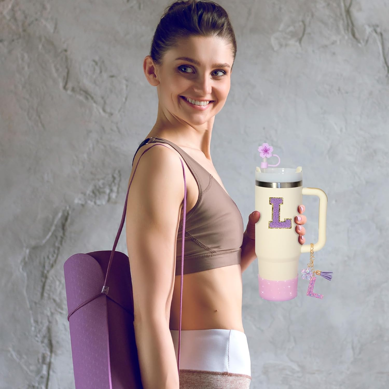 Stanley Cup Accessories Set, Compatible with 30oz & 40oz, Includes Straw Cover, Boot, Spill Proof Stopper, Handle Charm, Sticker Letter (Letter L) - Image 3