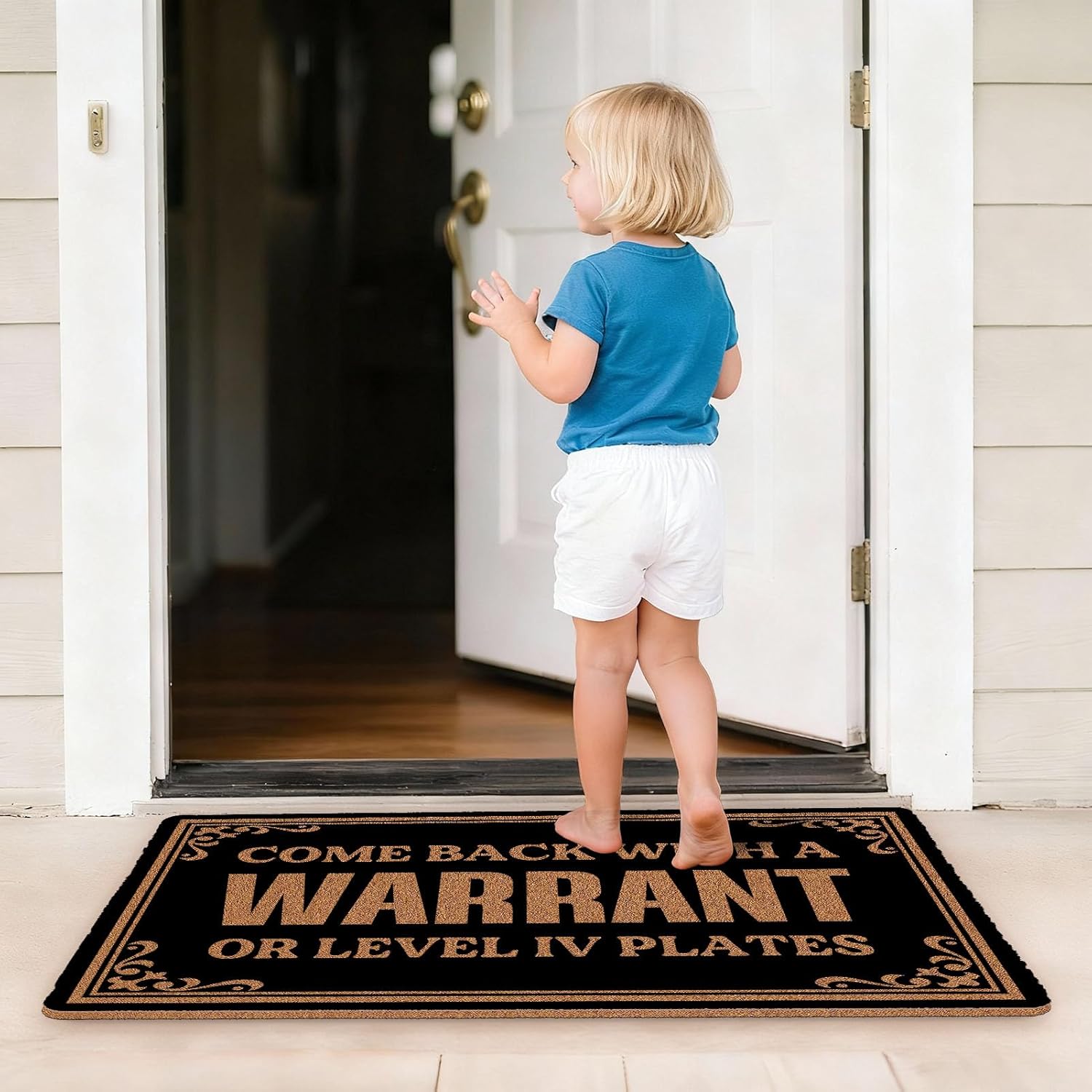 Come Back with a Warrant or Level Iv Plates Doormat Funny Welcome Coir Door Mat Thick Dust Waterproof Mats Indoor Outdoor Mat with Non Slip Rubber Backing Easy to Clean 30x17 Inch
