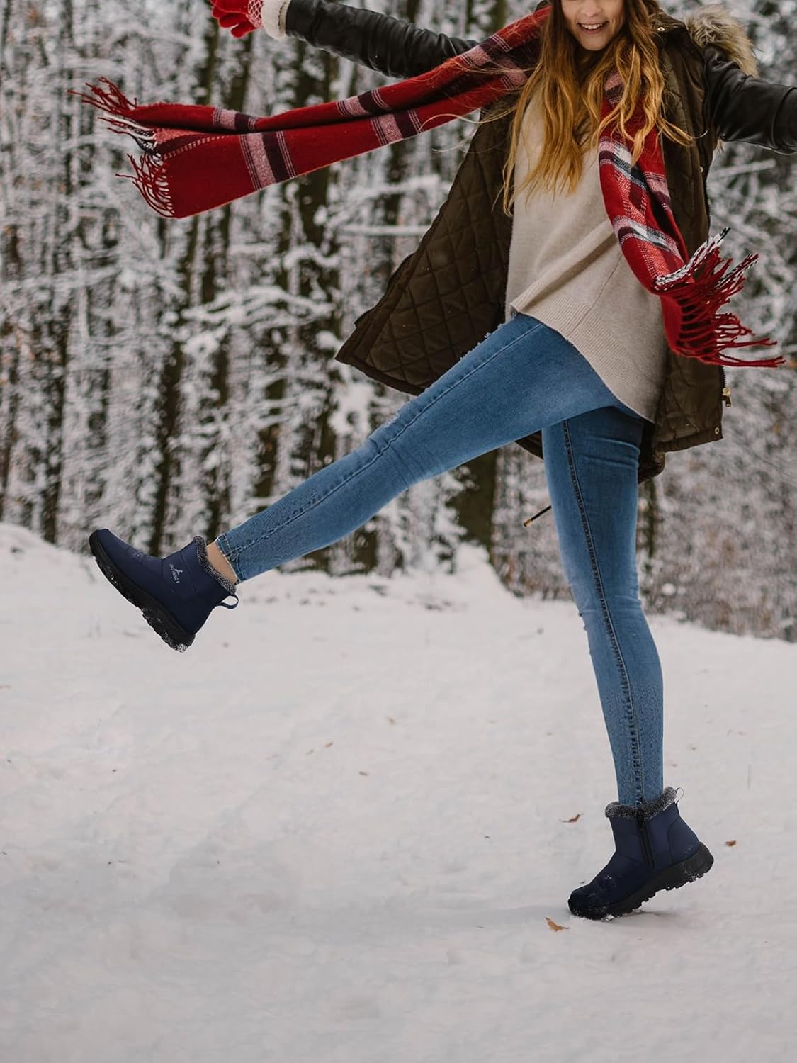 SHIBEVER Winter Boots for Women Snow: Fur Lined Warm Ankle Boots - Adjustable Water Resistant Outdoor Zipper Snow Shoes - Image 2