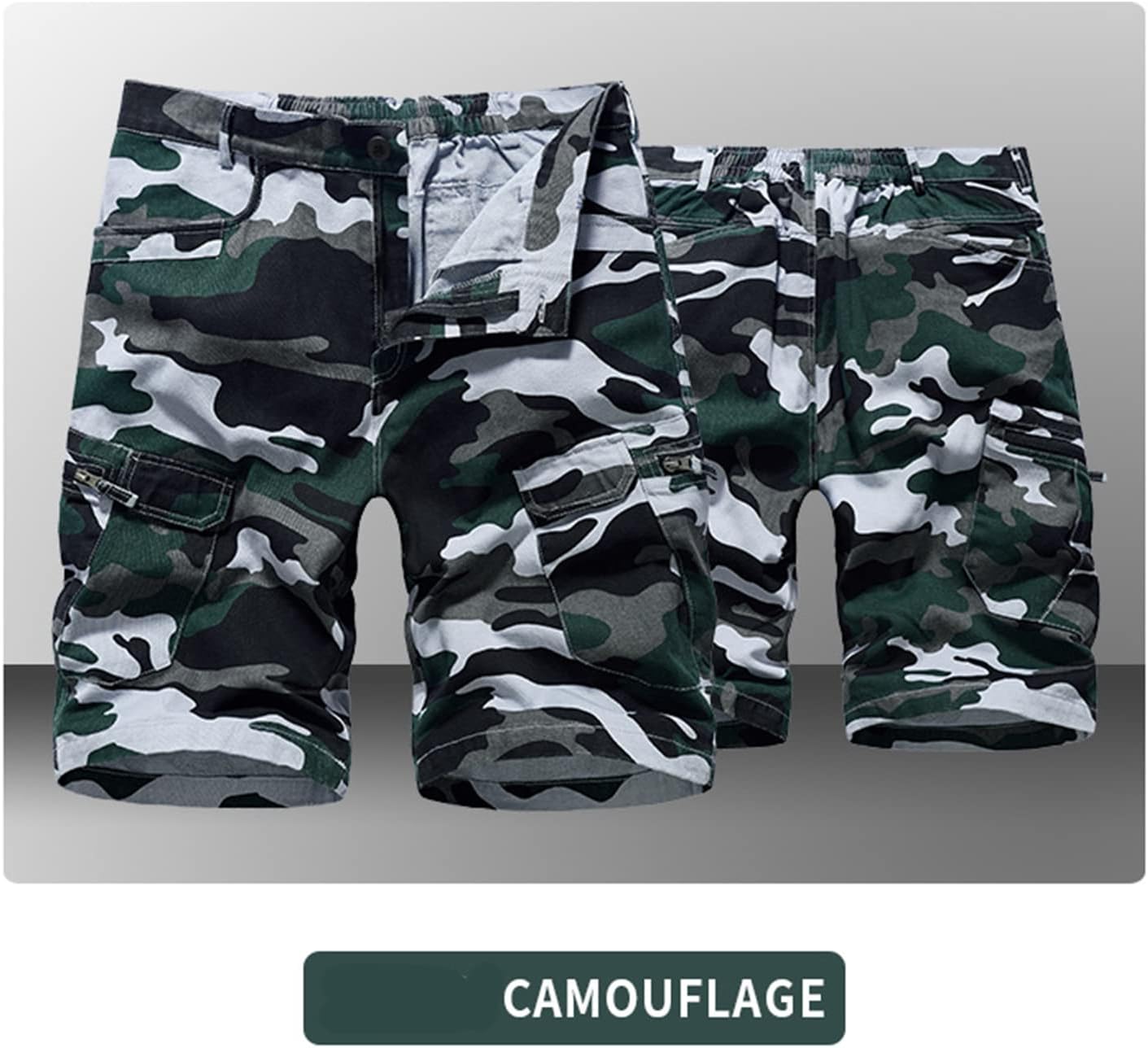 Men's Casual Shorts Cotton Camo Straight Shorts Outdoor Hiking Shorts,Blue camo,32