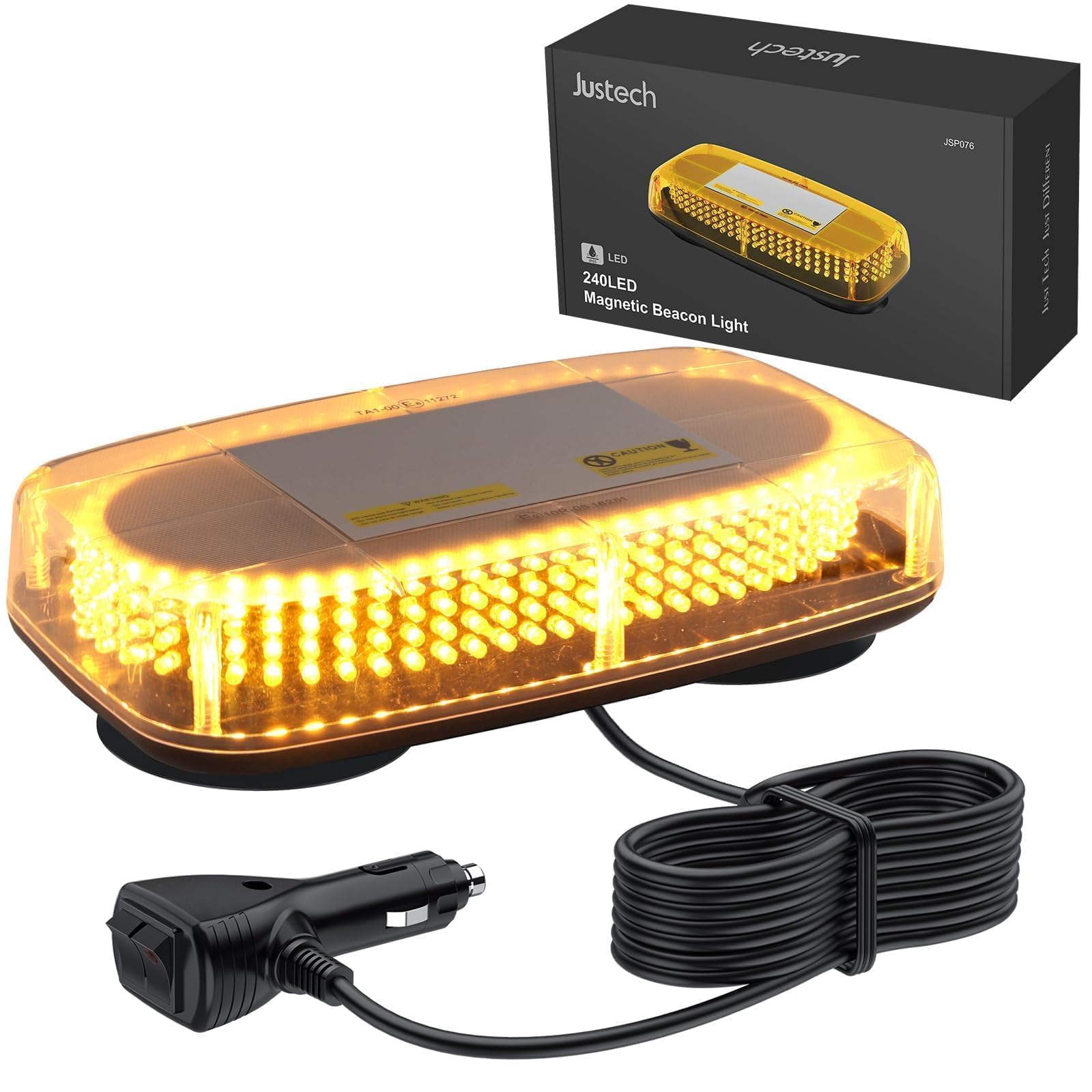 Justech 240 LED Lampeggiante Arancione LED Strobo Spia 12V Luci Lampeggianti Emergenza Fari Stroboscopiche con Base Magnetica e Doppia Interruttore per Auto Rimorchio Camion Furgone Van Caravane