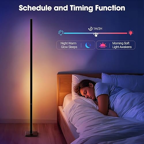 Miniatura 7 de Lámpara de pie, lámpara LED RGBICW compatible con Alexa y Google Assistant, luz de esquina desmontable de 4 segmentos de 60 pulgadas con base
