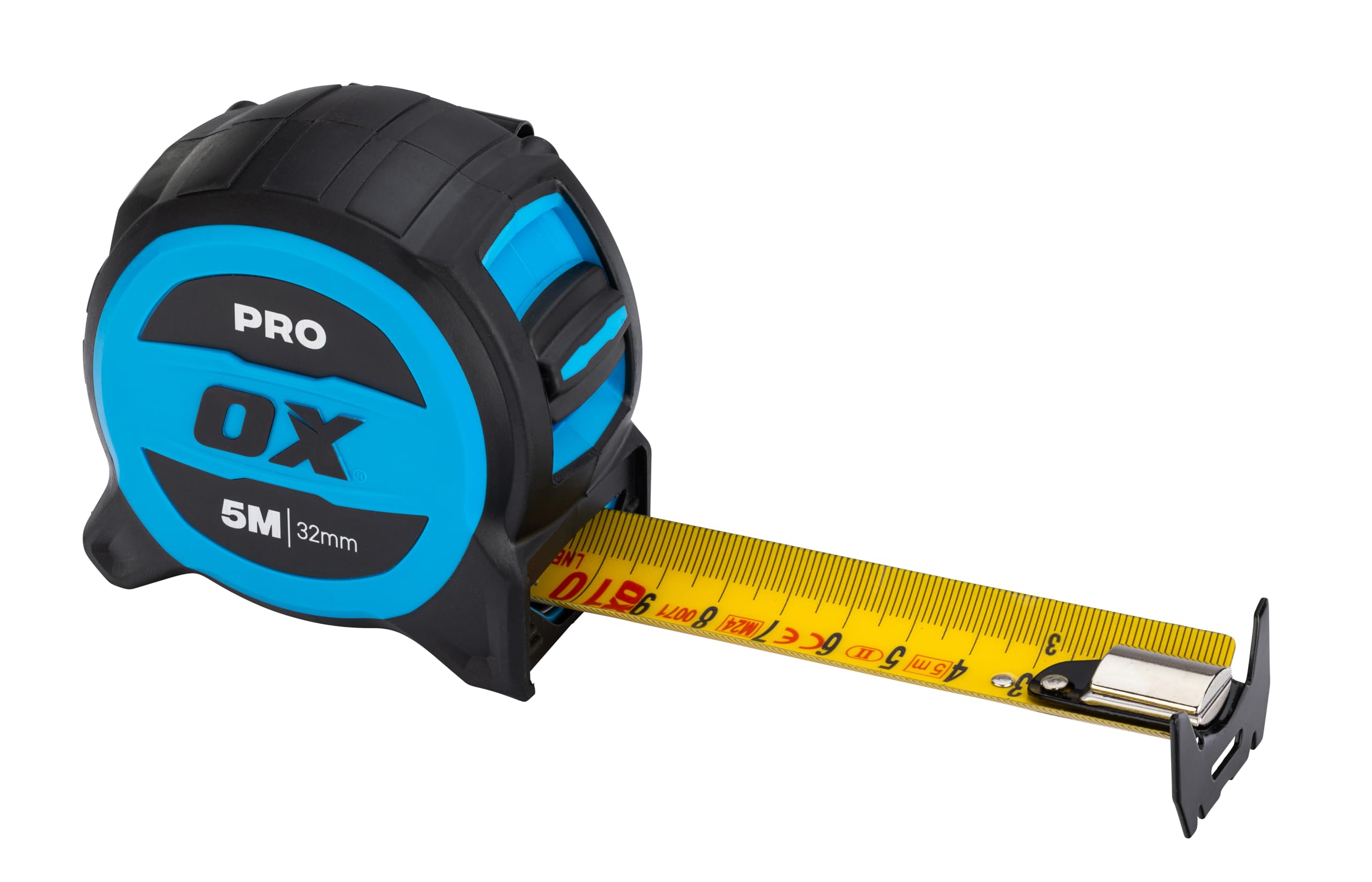OX Pro 5m/16ft Tuff Blade Tape Measure Metric Only, Heavy Duty Nylon Coated 32mm Wide Blade, Magnetic Dual Hook