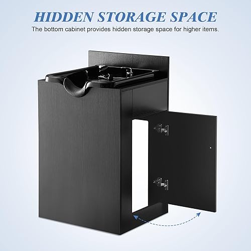 Miniatura 4 de BarberPub Estación de fregadero de retrolavado de champú con cuenco de champú, equipo de belleza de salón de spa 6154-7134, negro