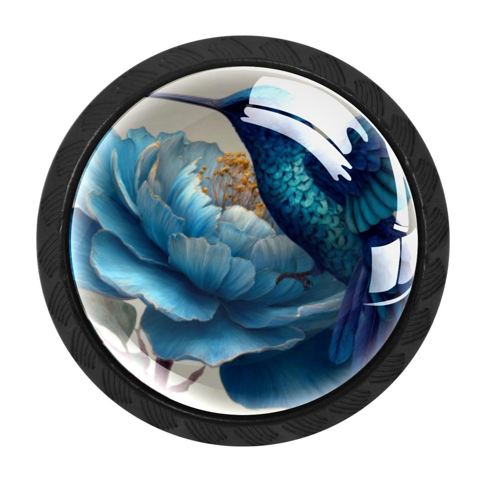 CHENZZZZ 4 Pack Blue Hummingbird Flower Drawer Knobs Cabinet Knobs Crystal Glass Knobs Pulls Handles for Kitchen Cabinet Hardware Cupboard Door Dresser Wardrobe Home Decor