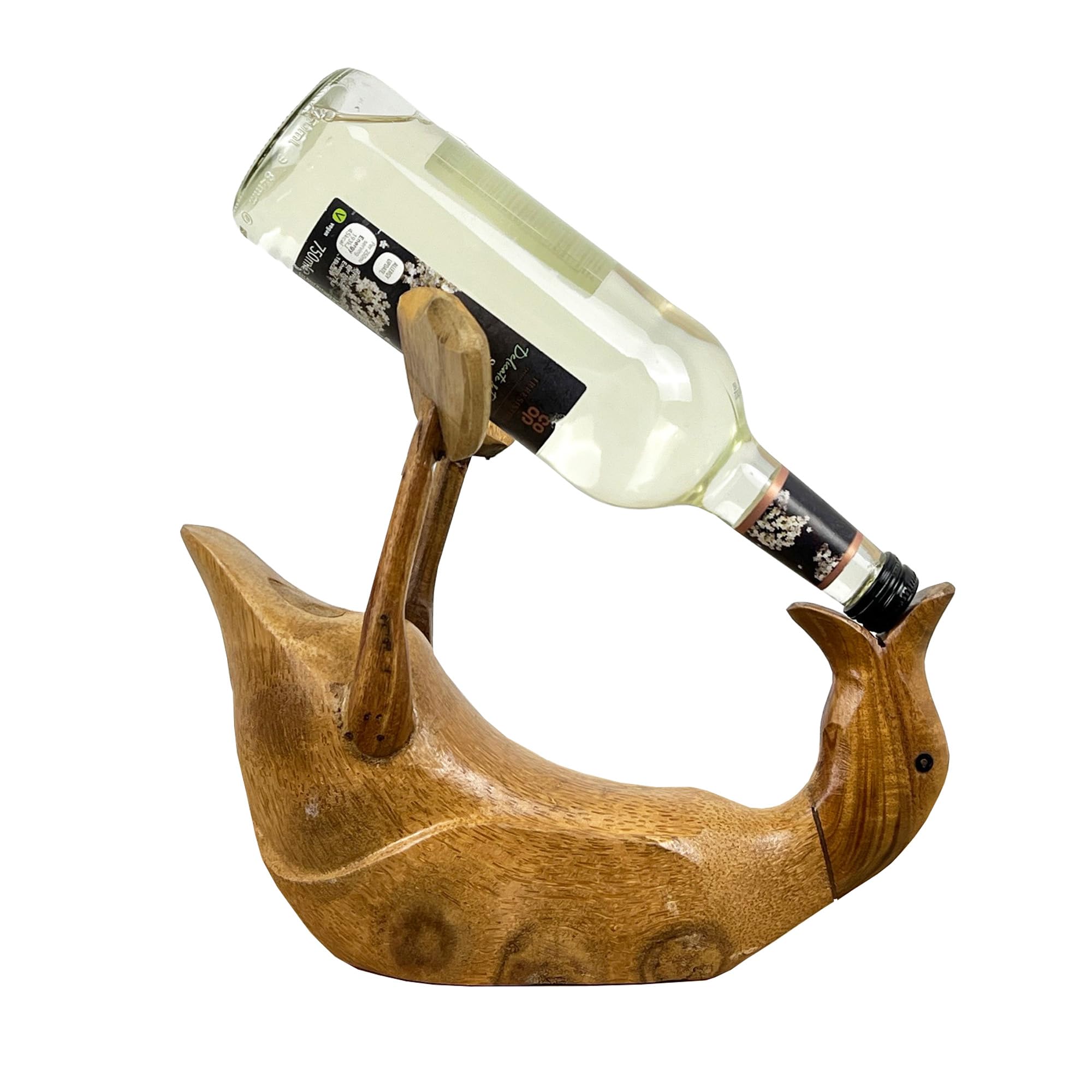 Alfie Francis Wooden Handmade Wine Bottle Holder Novelty Single Bottle Wine Rack Free standing Drunk Duck Ornament Figurine Gift