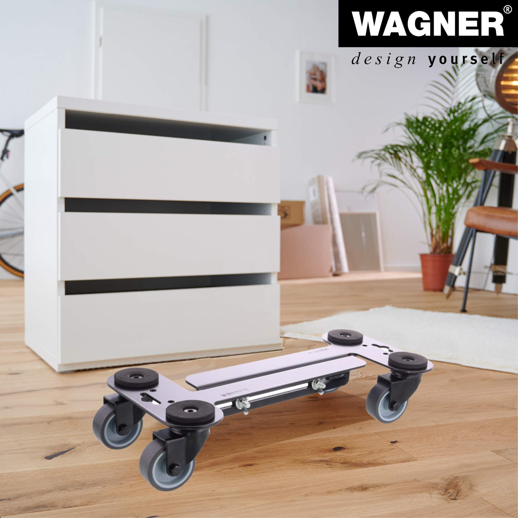 WAGNER Transportroller Transporthilfe 4120 I Industriestahl beschichtet I 35-50 x 16,5 x 9 cm, Tragkraft 250 kg I Möbelroller ausziehbare Ladefläche ! Umzugsroller mit Flexibler Anpassung, Rollbrett