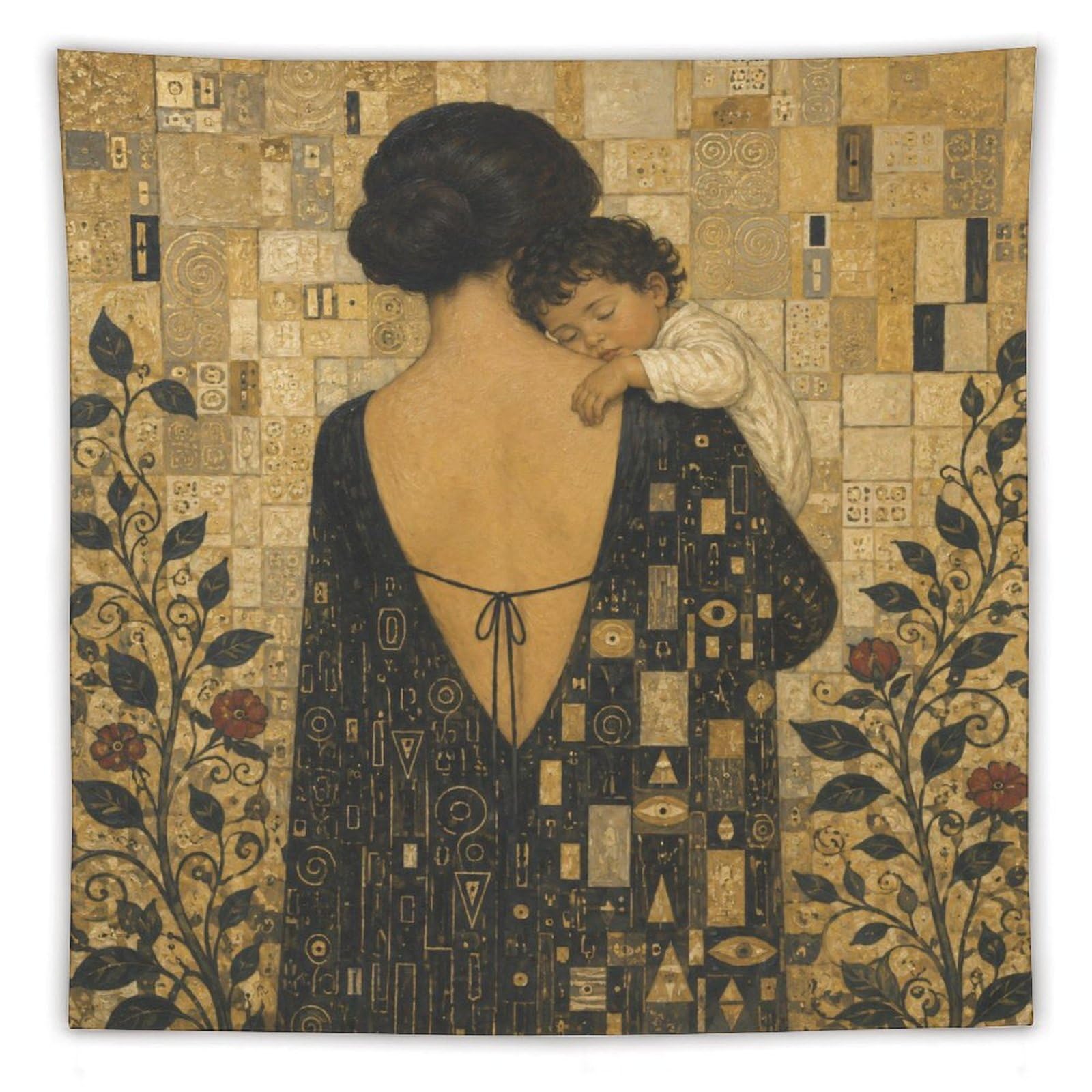 W7C8U2X3 Mother and Child Embrace Wall Tapestry, Room Divider