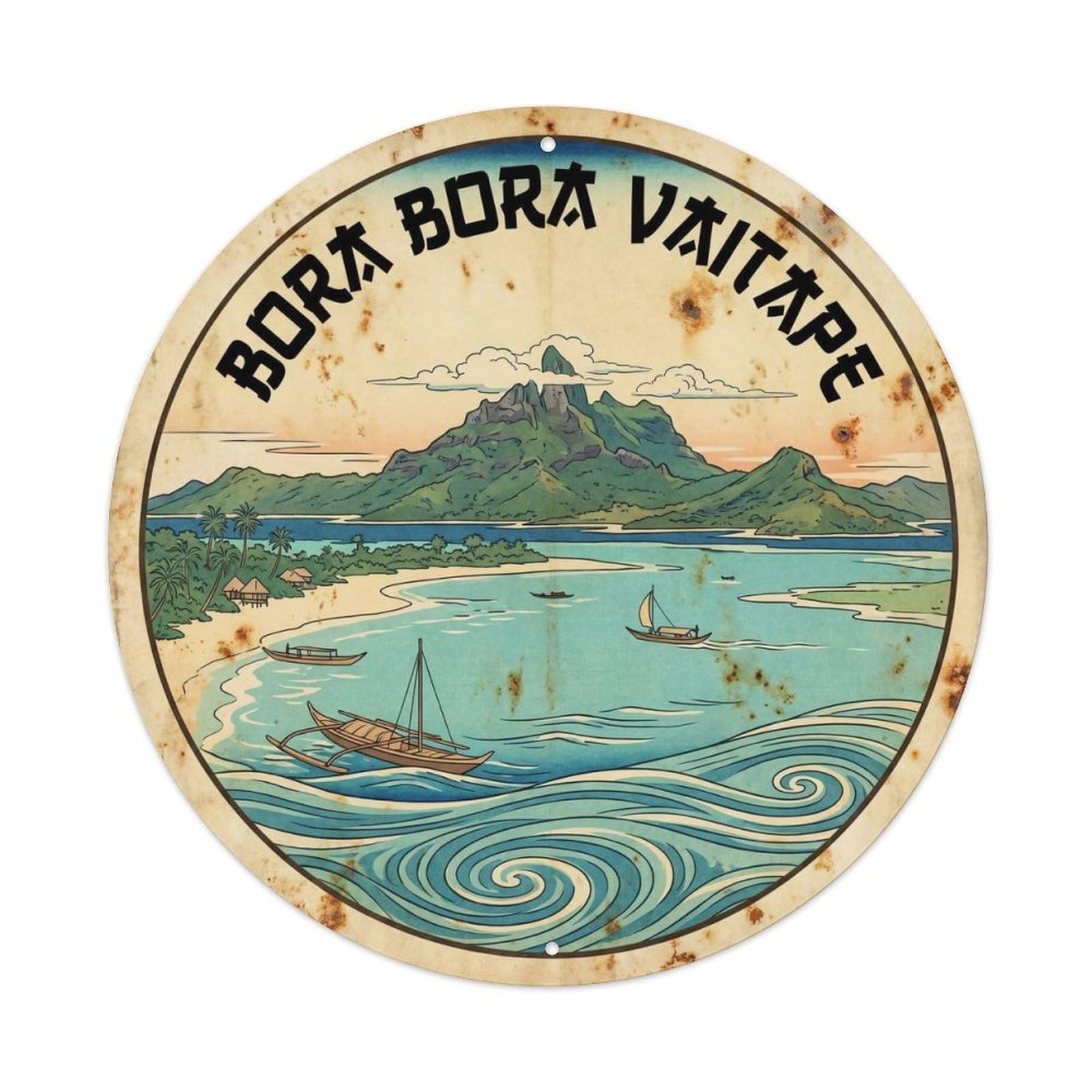 Bora Waitape Polynesia Island Ink Illustration Metal Tin Sign