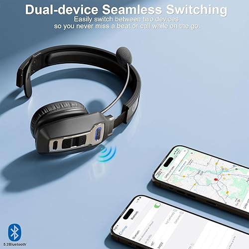 Miniatura 3 de Auriculares Bluetooth BRAMMAR Trucker con cancelación de ruido AI y micrófono, auriculares Trucker con 65 horas de tiempo de conversación y botón