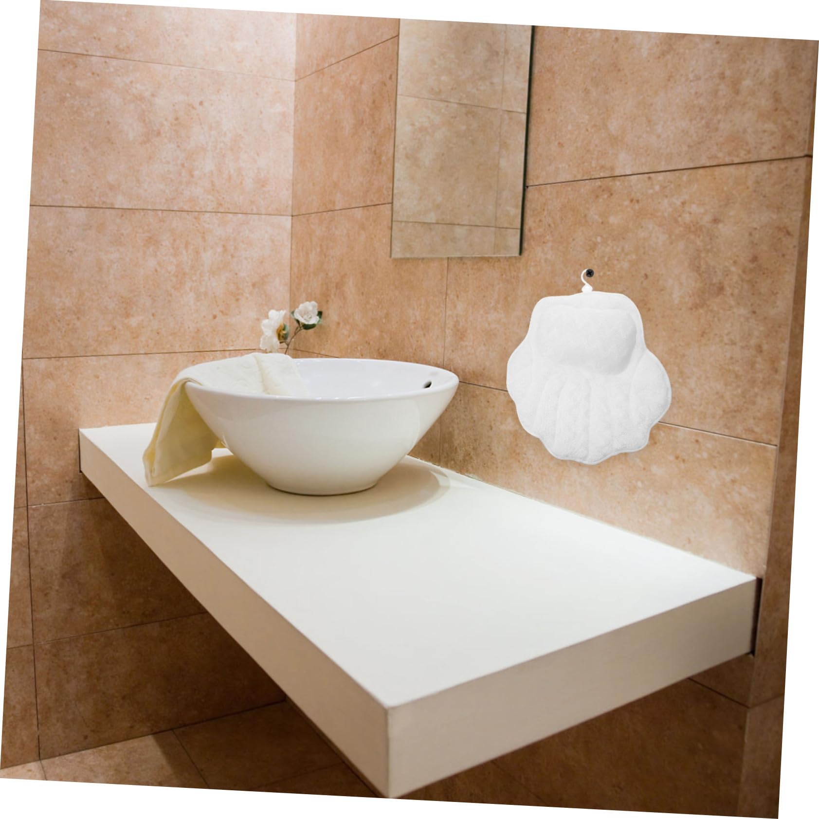 Cuscino da Vasca da Bagno Bianco con Ventosa, Spugna e Cotone