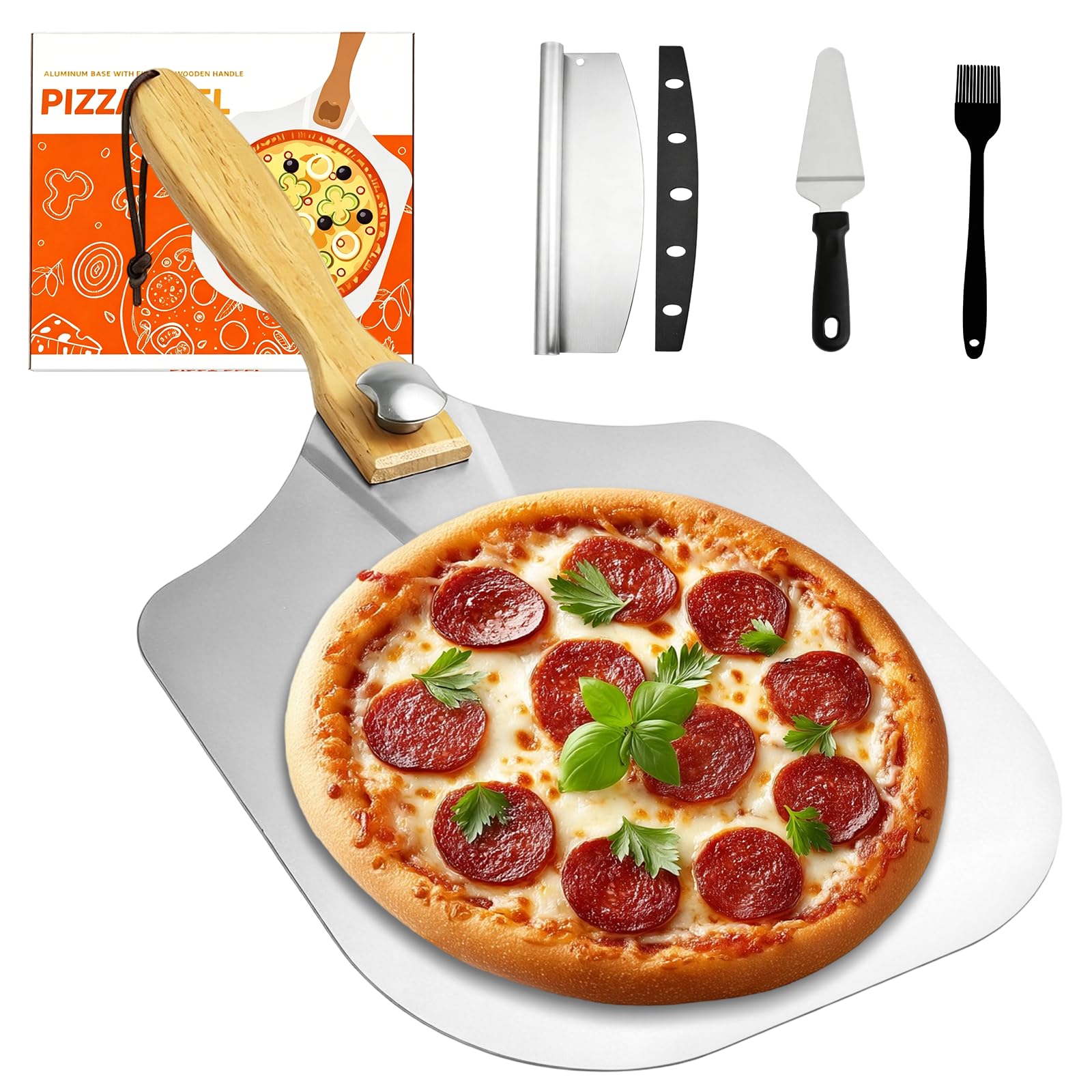12 Inch Pizza Peel Oven Making Accessories, Aluminum Metal Pizza Paddle Set