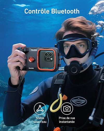 TELESIN Underwater Snorkeling Diving Phone Waterproof Case, Universal Underwater Photo & Video Diving Housing Handle Grip for iPhone 17 16 15 14 13 12 11 Pro Max/XS/X Samsung Galaxy and Most Phones - 5