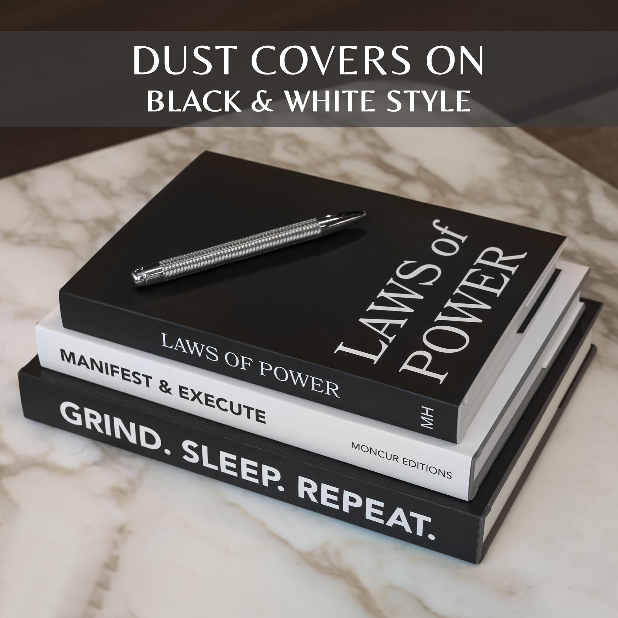 Moncur Home Set di 3 libri decorativi per tavolino da caffè, con copertina rimovibile e pagine bianche vere, per arredamento moderno della casa, stile mensola e interni estetici