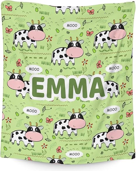 Mercuryelf Custom Cow Throw Blanket - Soft, Fuzzy & Warm - 50x60 Inches Flannel Blankets for Living Room, Sofa - Light Green Cute Throws Gift for Teens