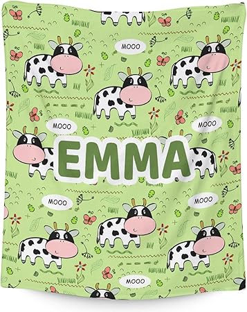 Mercuryelf Custom Cow Throw Blanket - Soft, Fuzzy & Warm - 50x60 Inches Flannel Blankets for Living Room, Sofa - Light Green Cute Throws Gift for Teens