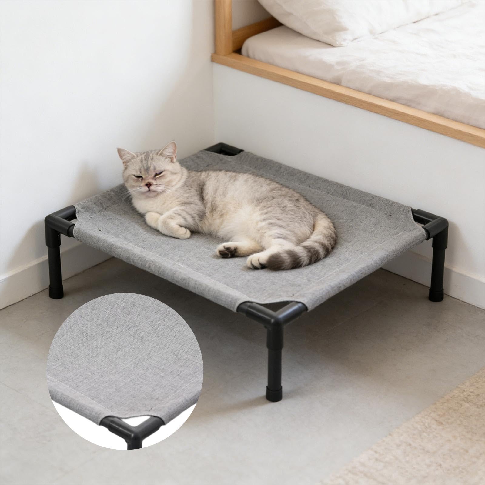 Gralara Cuccia rialzata per Cani, Accessorio Facile da Pulire, Regalo per mobili, Lettino Portatile per Gatti per Campeggio, Interni, Esterni, Giardino, Grigio Scuro, S