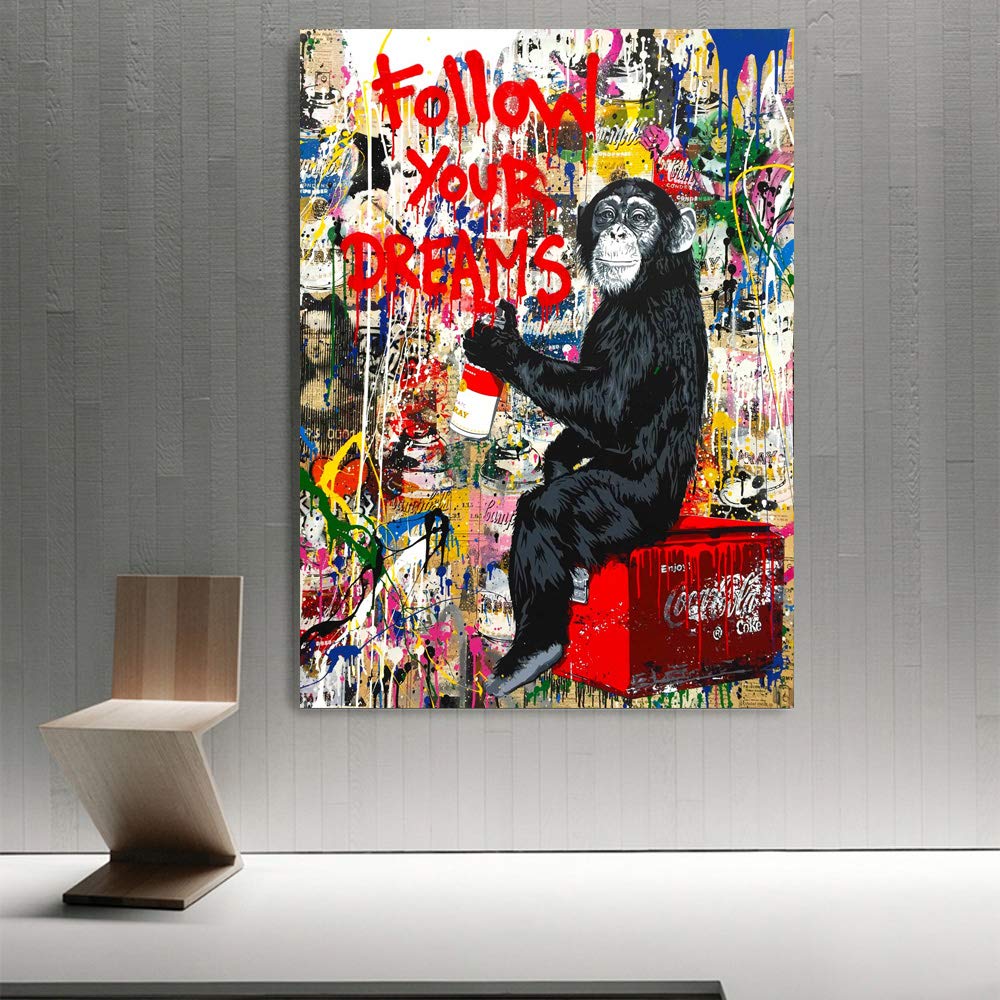 MJEDC Banksy Bilder Leinwand Follow Your Dreams Graffiti Street Art Leinwandbild Fertig Auf Keilrahmen Kunstdrucke Wohnzimmer Wanddekoration Deko XXL (40x60cm(15.7x23.6inch))